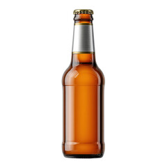A Clear Glass Beer Bottle with Amber Liquid and Metal Cap Isolated on White Background for Beverage Promotions Transparent background or png
