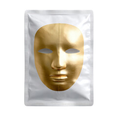 Gold Facial Mask in a Plastic Packet for Nourishing and Hydrating Skin with Brightening Effects Ideal for Self-Care Routine Transparent background or png