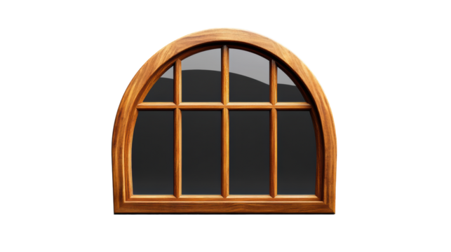 Arched Wooden Window on Transparent Background