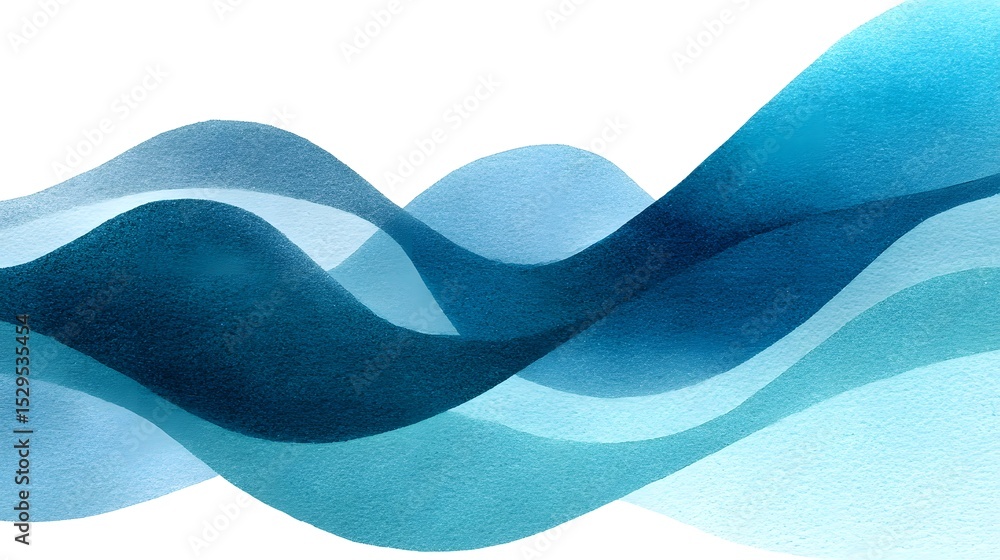 Fototapete Serene abstract composition with soft flowing watercolor waves in overlapping shades of blue and cyan creating a calming and meditative atmosphere