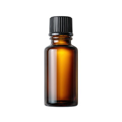 Brown Glass Bottle with Black Cap for Essential Oils, Perfumes, or Liquid Products Displayed on a White Background Transparent background or png