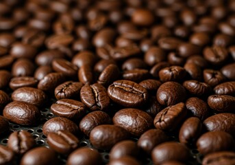 Fototapeta premium A rustic burlap sack filled with freshly roasted coffee beans spills onto a wooden surface, capturing the rich aroma and texture of artisan coffee at its source.