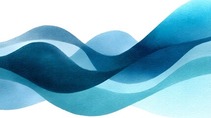 Serene abstract composition with soft flowing watercolor waves in overlapping shades of blue and cyan creating a calming and meditative atmosphere