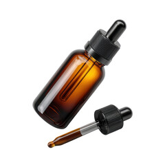 Amber Glass Dropper Bottle with Pipette Isolated on White Background for Essential Oils and Liquid Solutions Transparent background or png