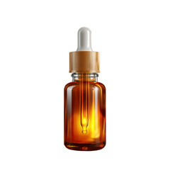 Elegant amber glass dropper bottle with wooden cap and pipette for essential oils or beauty products on a clean background Transparent background or png