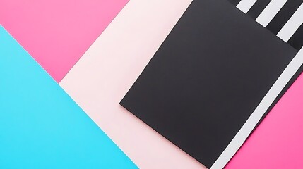 Vibrant geometric flat lay with bold color blocking and graphic elements