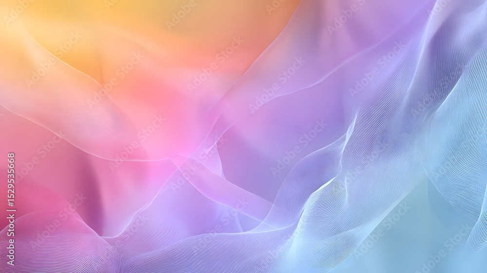 Aufkleber Dreamy and ethereal abstract background with a soft gradient transitioning from warm to cool hues creating a sense of depth and movement through translucent layers and delicate wispy lines