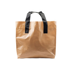 Light Brown Plastic Shopping Bag with Black Handles - Isolated on Transparent Background