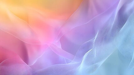 Dreamy and ethereal abstract background with a soft gradient transitioning from warm to cool hues creating a sense of depth and movement through translucent layers and delicate wispy lines