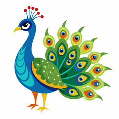 Elegant peacock illustration with vibrant plumage isolated on a clean white background created as a vector