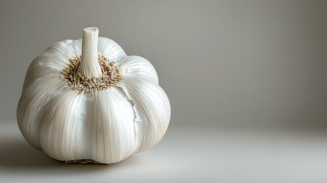 garlic with a very nice shape on a white background with copy space on the right side