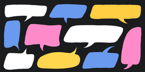 Crayon Speech Bubble Frame. Vector Chalk Talk Balloon. Colorful Dialog Chat Illustrations