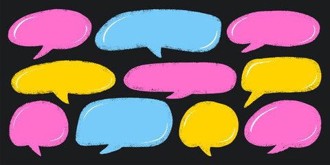 Crayon Speech Bubble Frame. Vector Chalk Talk Balloon. Colorful Dialog Chat Illustrations