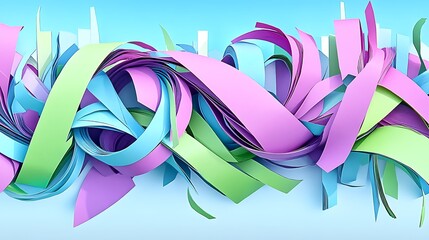 Whimsical Colorful Paper Swirls Abstract Design, Modern Geometric Flair