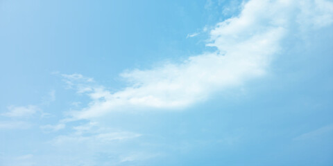 Blue sky panorama view clouds, daylight, the natural air is beautiful, vast white cartoon soft background, clear splashed bright wallpaper cover page sunny 