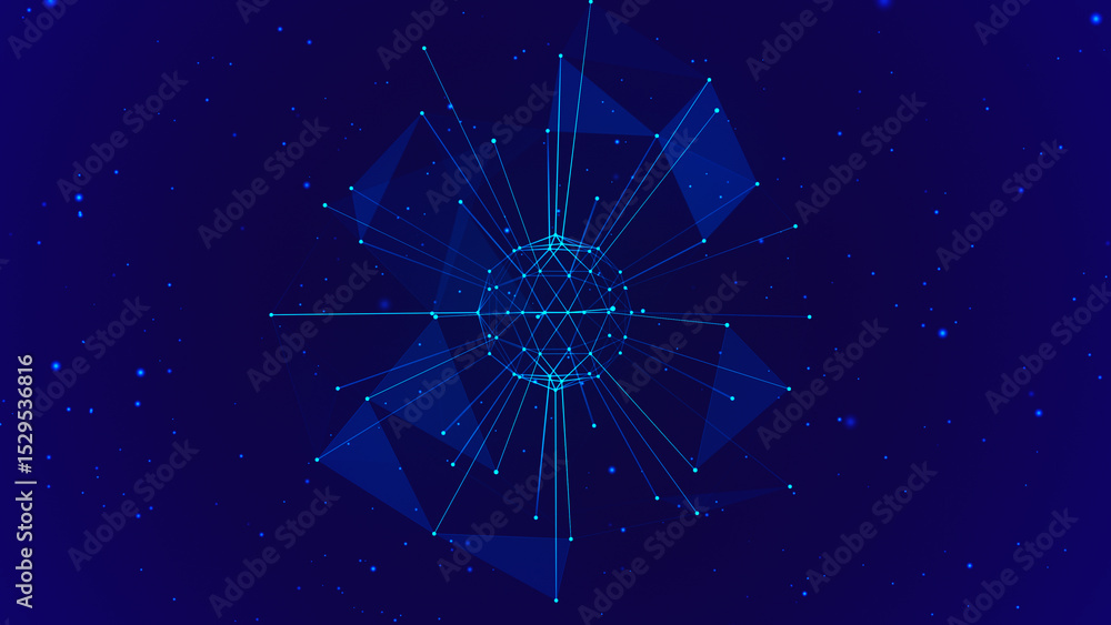 Poster polygonal colorful wireframe background with creative spherical object made of lines and dots. 3d re