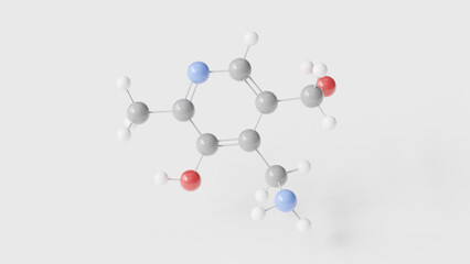 pyridoxamine molecule 3d, molecular structure, ball and stick model, structural chemical formula vitamin b6