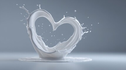 Heart Shaped Milk Splash Creamy White Liquid in Motion Perfect for Dairy Products or Love Concepts