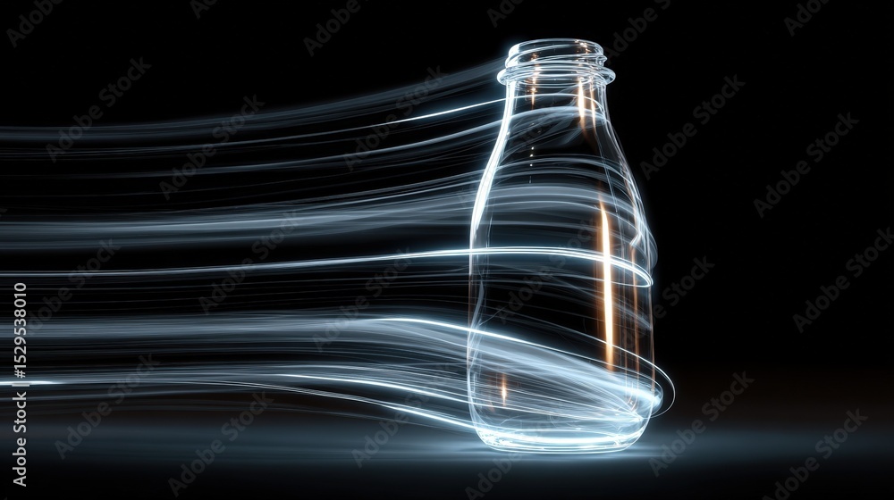 Poster sleek glass bottle with dynamic light trails abstract background image