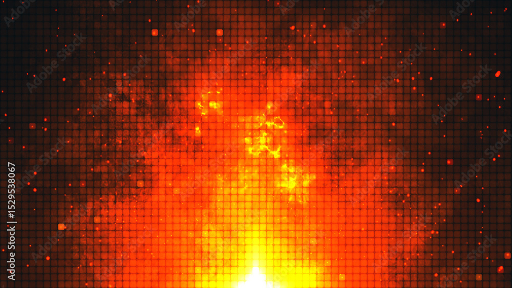 Poster a dynamic, intense and powerful abstract fire explosion featuring fiery orange tones on an intricate