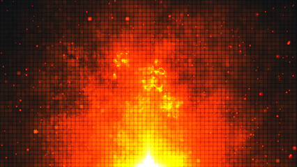 A dynamic, intense and powerful abstract fire explosion featuring fiery orange tones on an intricate grid background that captivates viewers.