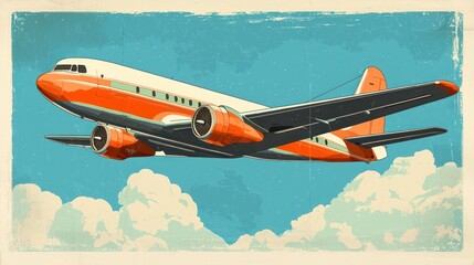 Illustrated airplane in retro aviation poster style