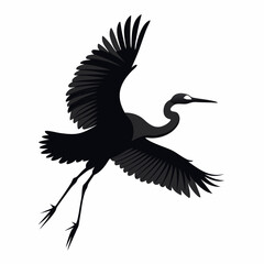 Egret in Flight Silhouette Vector Illustration on White Background Graceful Bird Design for Creative Projects