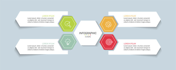 Business infographic template. 4 Step timeline journey. Process diagram, Infographic elements vector illustration.	