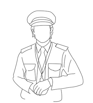 recommend clip art: continuous line pilot. Airplane captain in uniform,