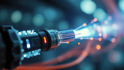 Glowing Fiber Optic Cable: High-Speed Data Transmission and Network Communication