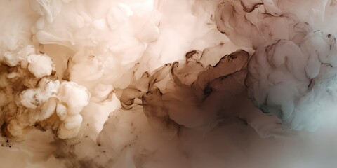 Soft gradient backdrop with organic ink-in-water diffusion, misty blur and flowing tones of mocha moose