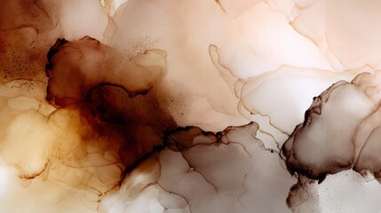 Soft gradient backdrop with organic ink-in-water diffusion, misty blur and flowing tones of mocha moose