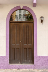 old wooden door with glass