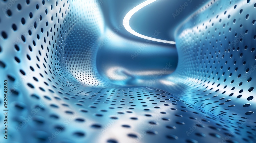 Poster an intriguing abstract design featuring a blend of blue light and perforated texture, representing t