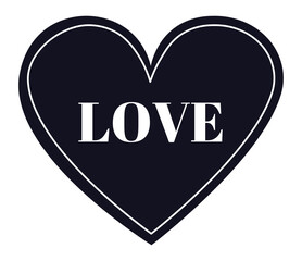 Dark heart symbol with white LOVE writing conveying romance, affection, and passion, perfect for Valentine's Day, anniversaries, or romantic expressions
