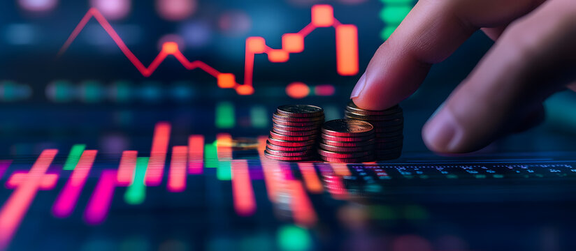 stock market graphs with coins