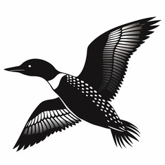 Loon Bird Flying Silhouette Vector Illustration on White Background Wildlife Bird Icon Design Element