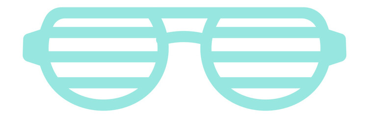 Turquoise shutter shade glasses isolated on white background representing disguise, party, fun, and celebration, perfect for summer events and festivals