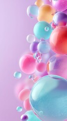 Vibrant 3D bubbles and semi-transparent spheres floating on pastel background, abstract