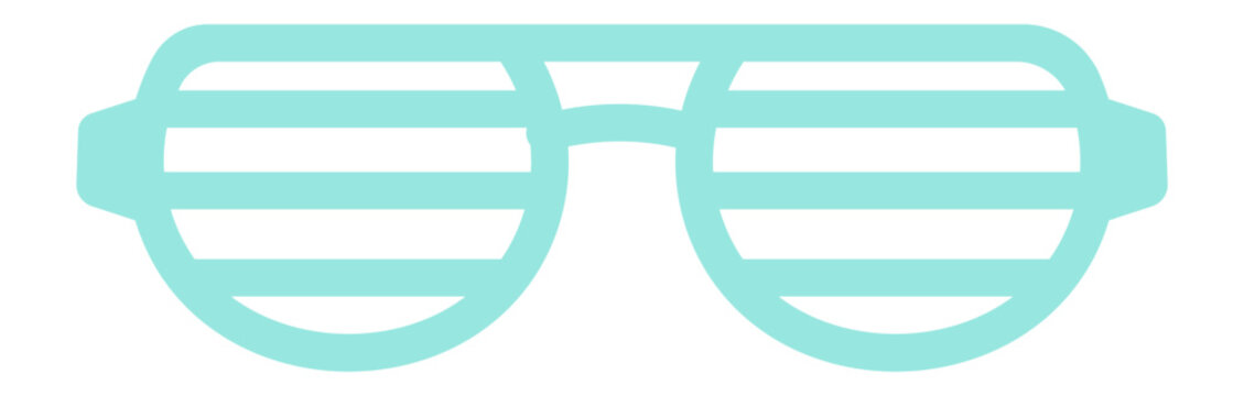 Turquoise shutter shade glasses isolated on white background representing disguise, party, fun, and celebration, perfect for summer events and festivals