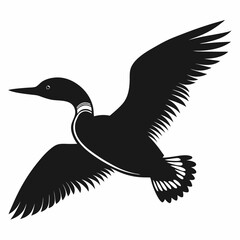 Loon in Flight Silhouette Design Vector Illustration of a Bird Flying on a White Background
