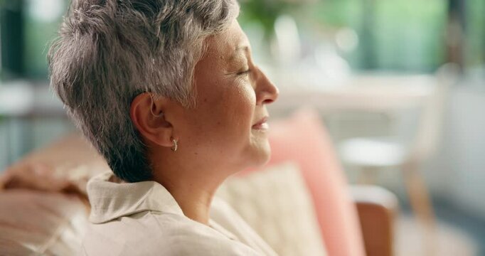 Senior woman, consultation and happy with hearing aid for audiology, restore sound or healthcare. Clinic checkup, old person with disability and cochlear implant device for tinnitus or acoustic tumor