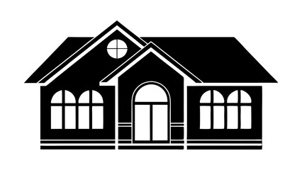 Black vector house icon representing residential property architecture silhouette vector icon illustration on white background