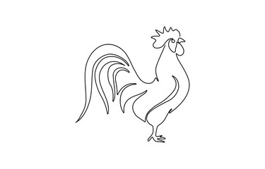 Hen in continuous line art drawing style. Chicken minimalist black linear design isolated on white background,  Silhouette of chickens on a white background in a minimalist style.