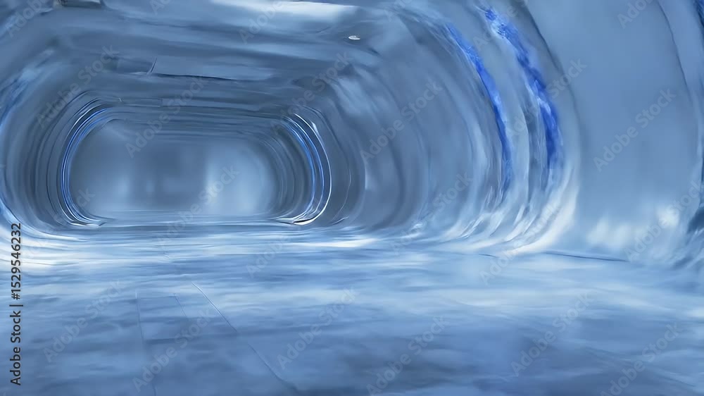 Poster futuristic blue lit tunnel architecture showing perspective depth modern interior design and smooth 