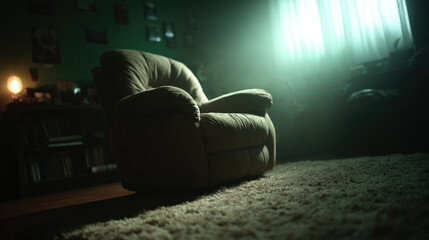 Naklejka premium Cozy armchair in a softly lit living room corner