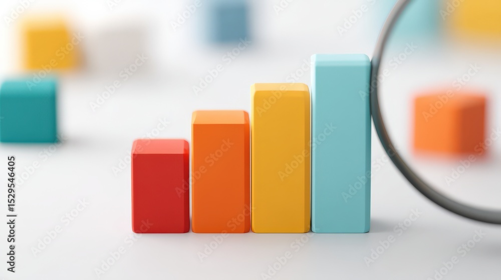 Poster marketing metrics engagement optimization concept. colorful bars representing data growth with a cir