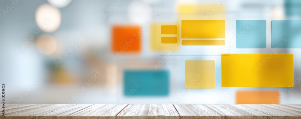 Poster marketing metrics engagement optimization concept. abstract composition with colorful shapes on a bl