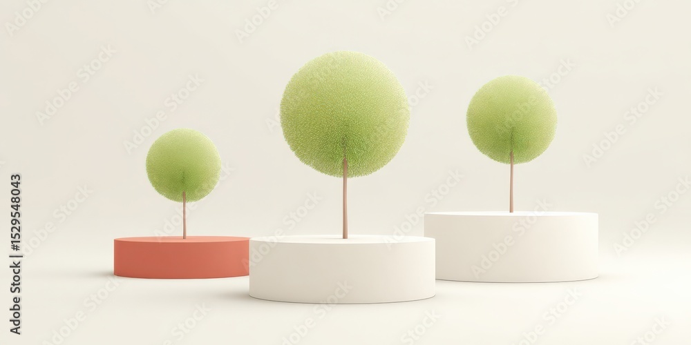 Aufkleber marketing metrics engagement optimization concept. three stylized trees in modern planters on a mini