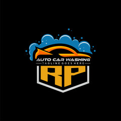 RP initial monogram for carwash with car clean image design vector